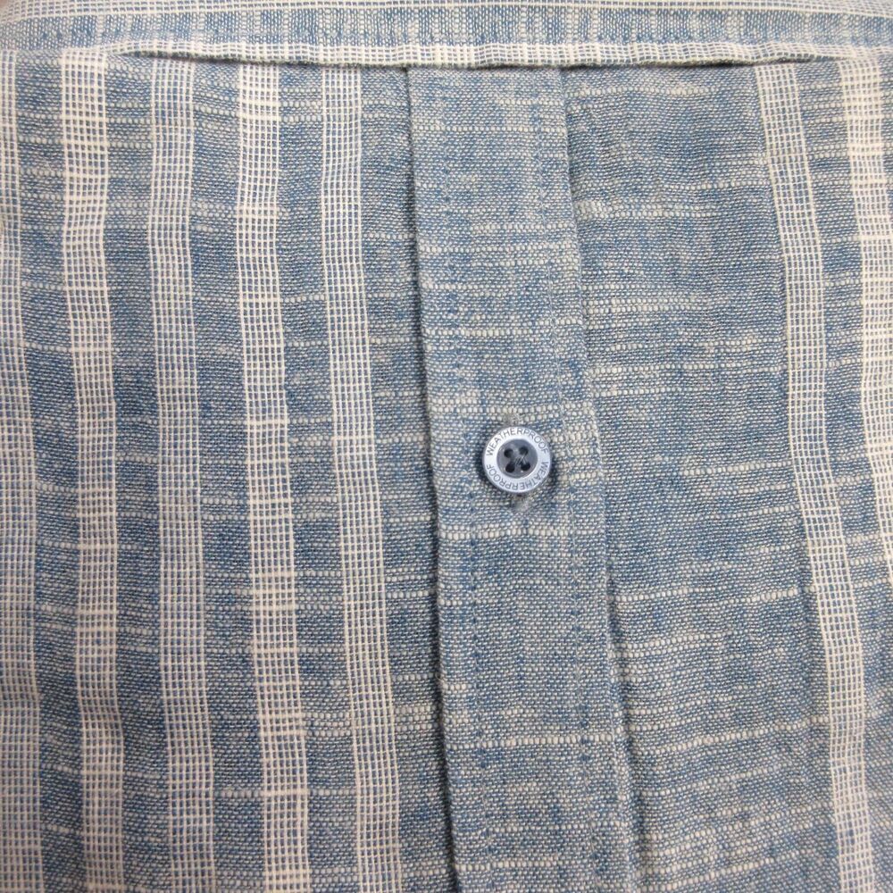 WEATHERPROOF VINTAGE Linen Blend Woven Shirt Mens M Blue Stripe Short Sleeve NWT - Picture 2 of 7